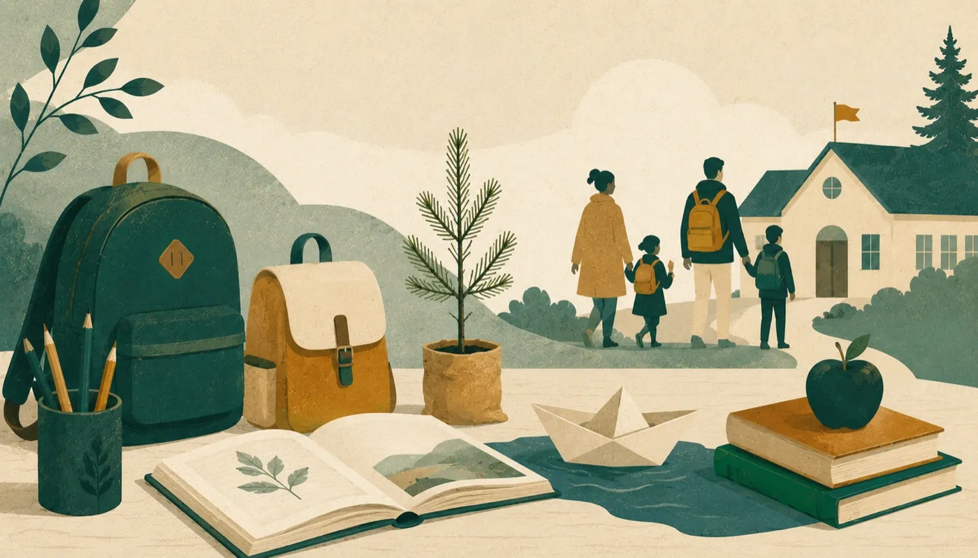 Illustration – skola och barnfamilj
